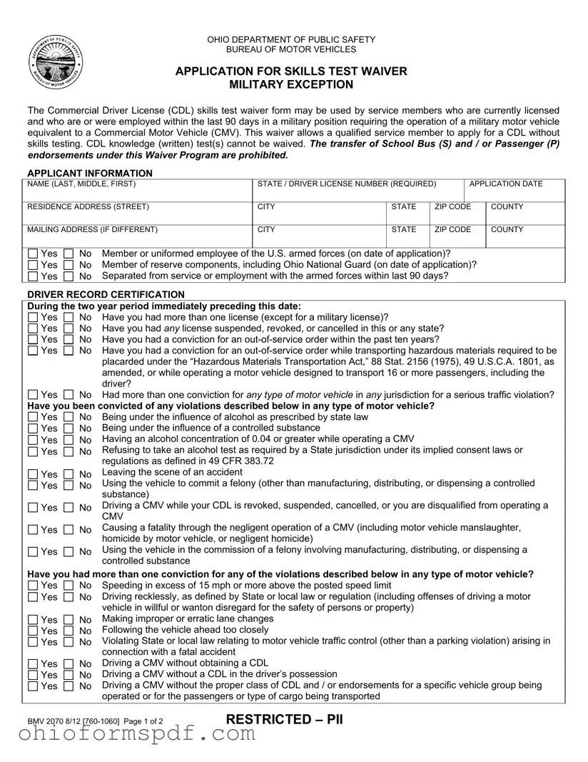 Blank Cdl Ohio 2070 Template