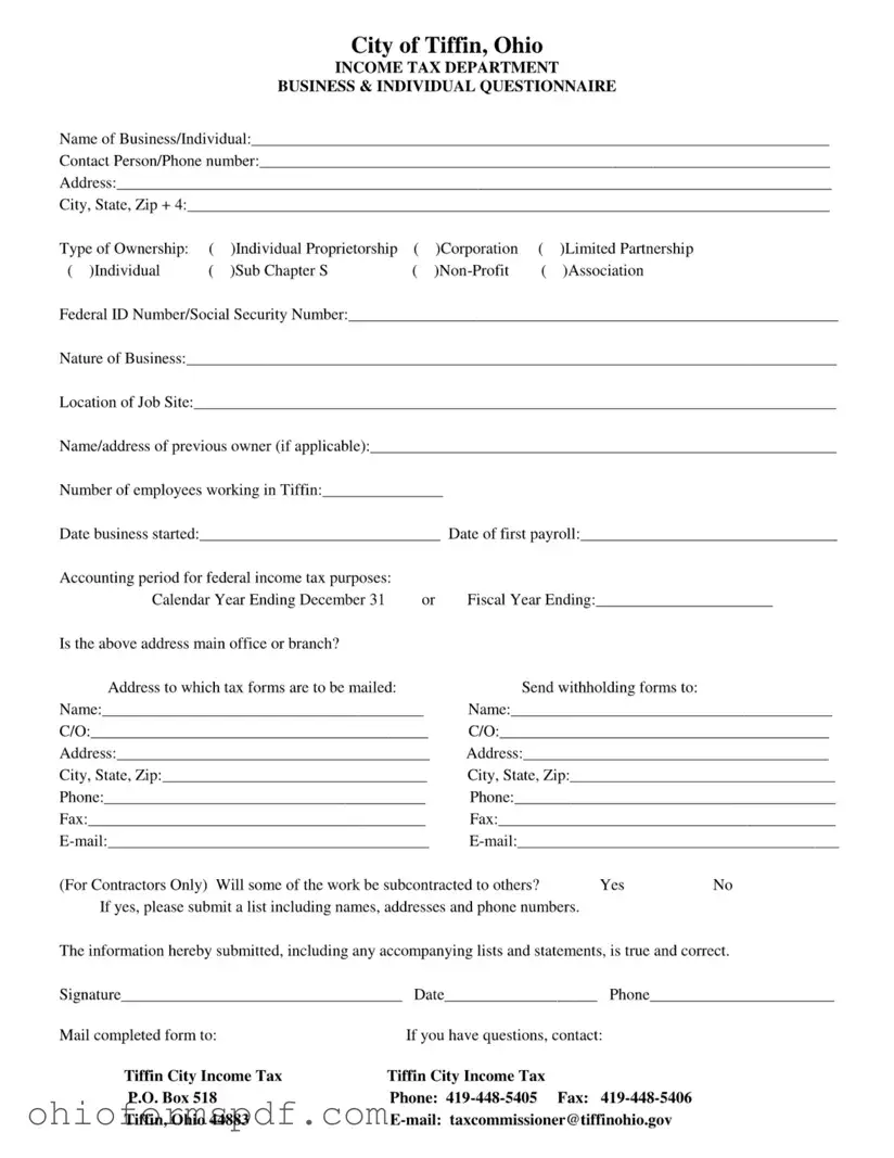 Blank City Of Tiffin Ohio Income Tax Template