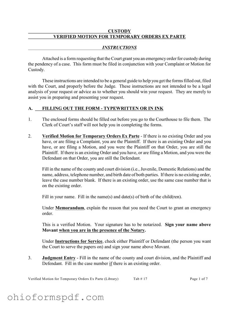 Blank Ex Parte Temporary Custody Order Ohio Template