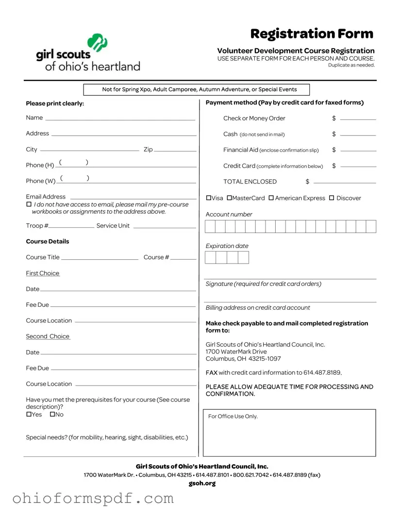 Blank Girl Scout Registration Ohio Template