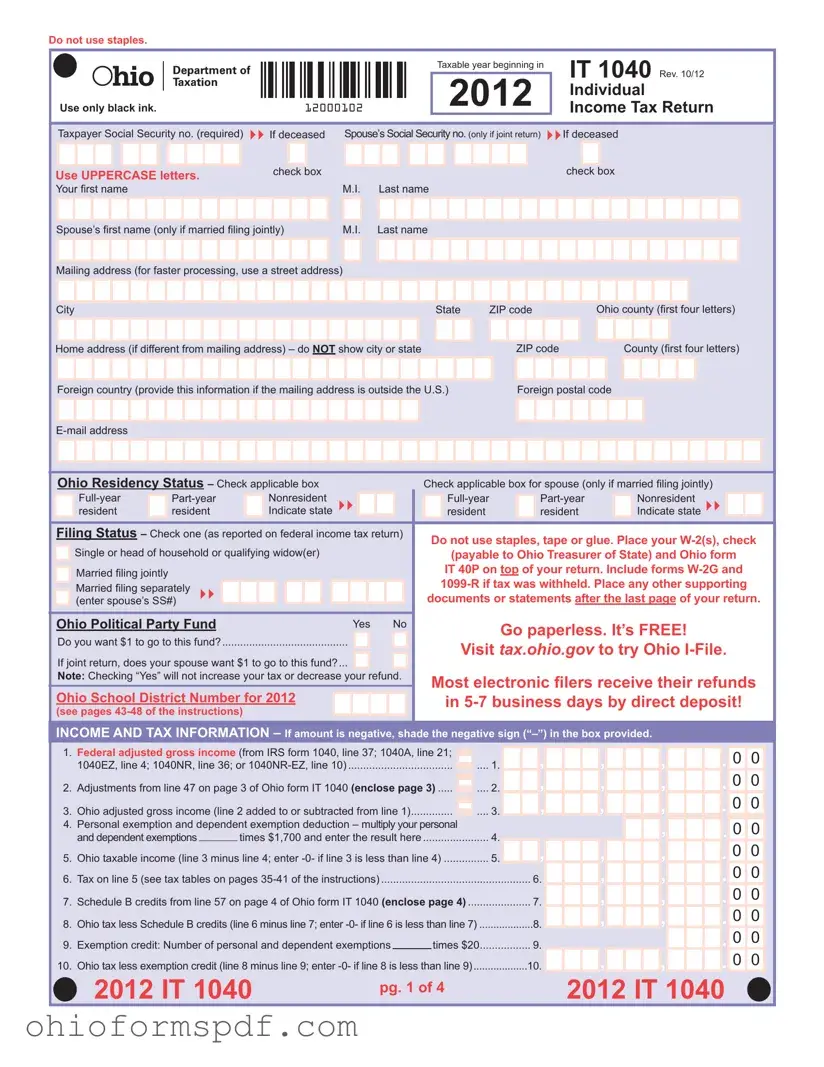 Blank It 1040 Ohio Template