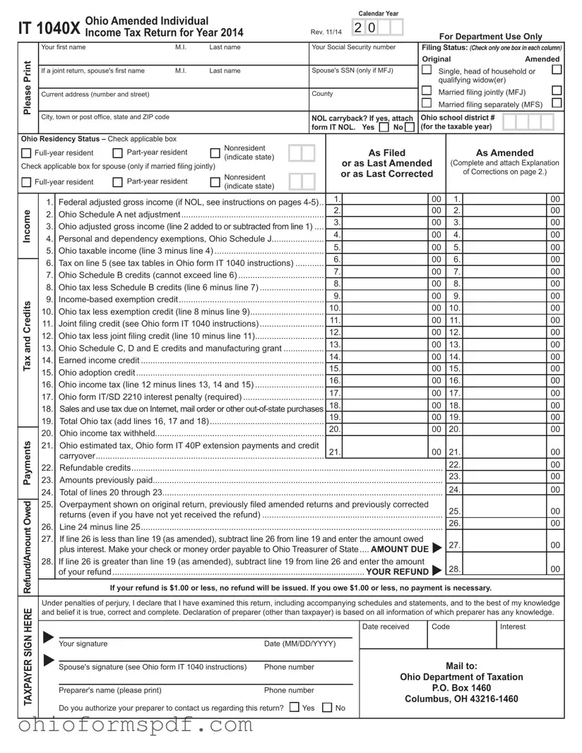 Blank It 1040X Ohio Template