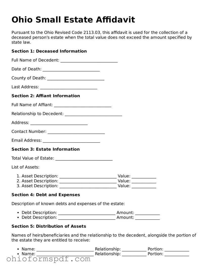 Blank Ohio Small Estate Affidavit Form