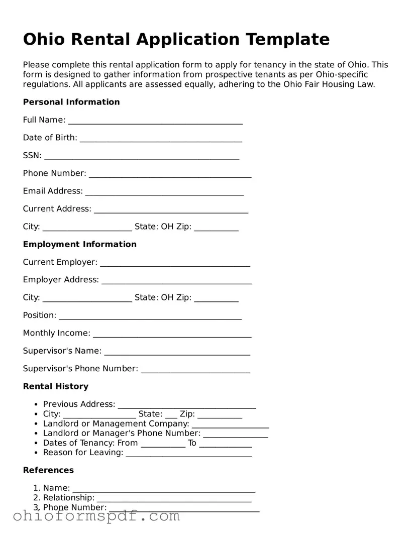 Blank Ohio Rental Application Form