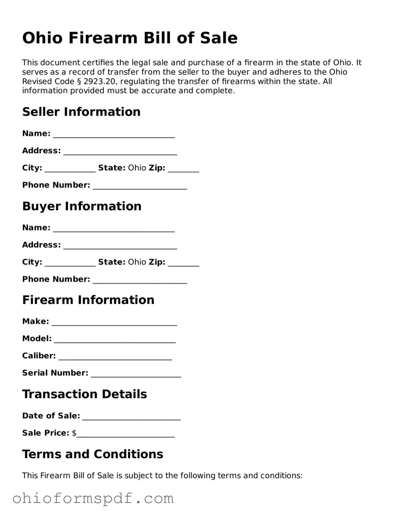 Blank Ohio Firearm Bill of Sale Form