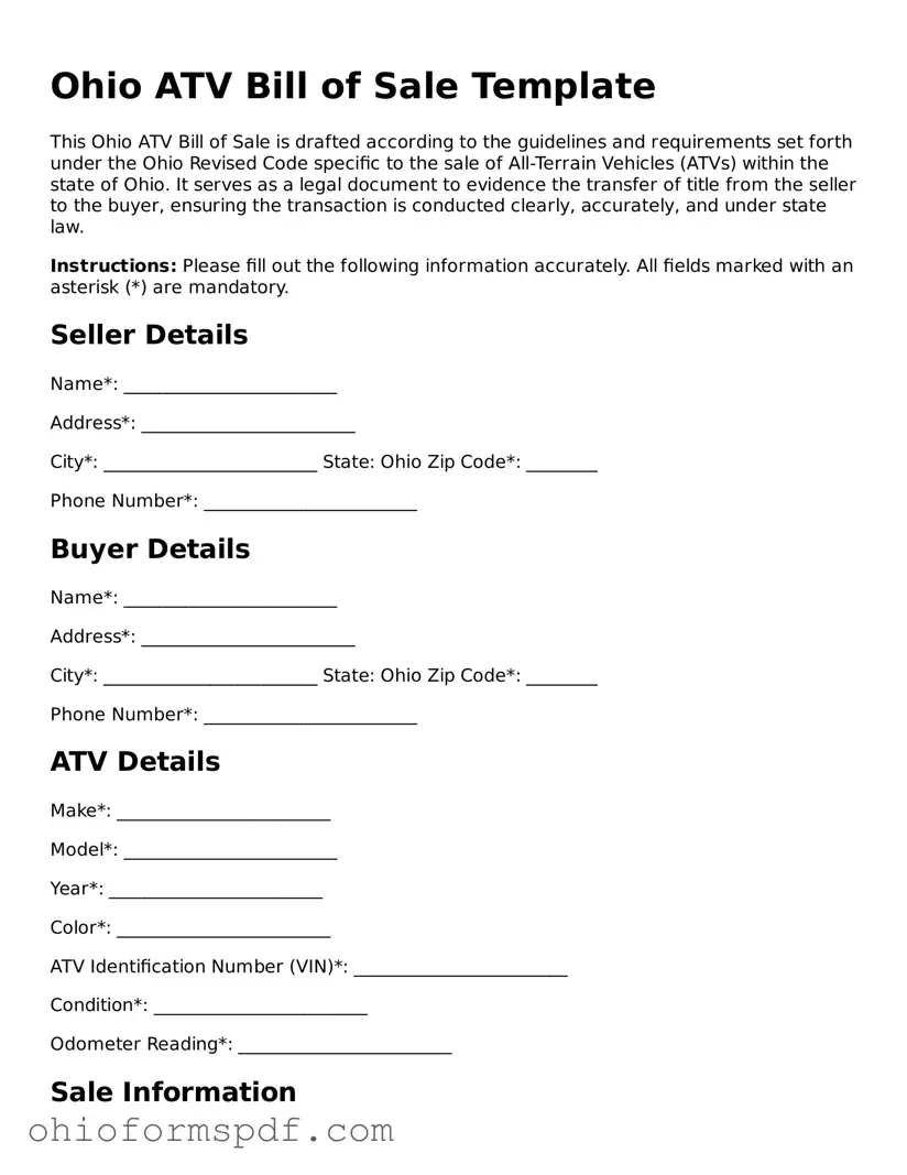 Blank Ohio ATV Bill of Sale Form