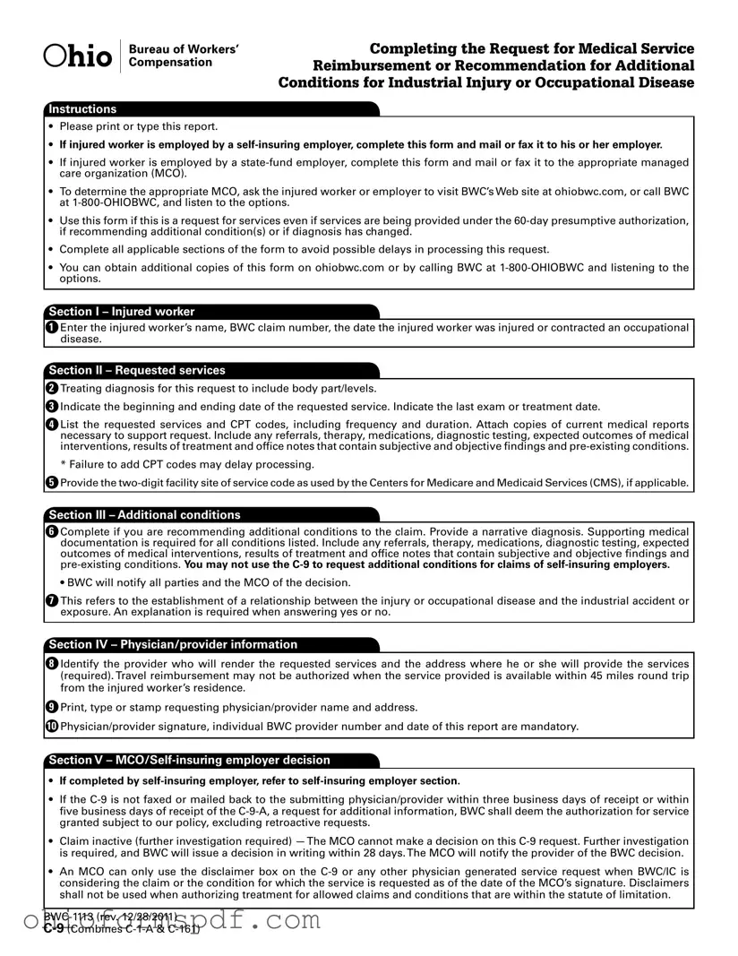 Blank Ohio Bwc Writable C 9 Template