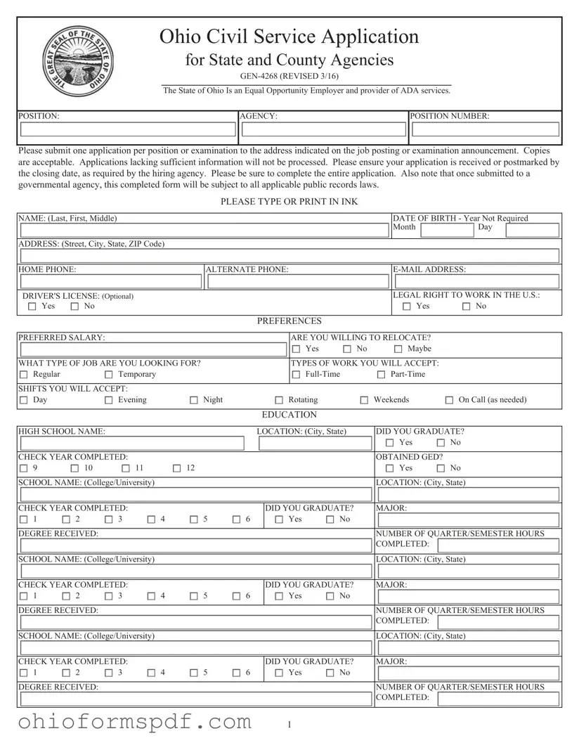 Blank Ohio Civil Service Template