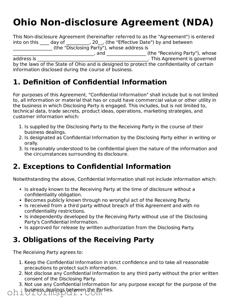 Blank Ohio Non-disclosure Agreement Form