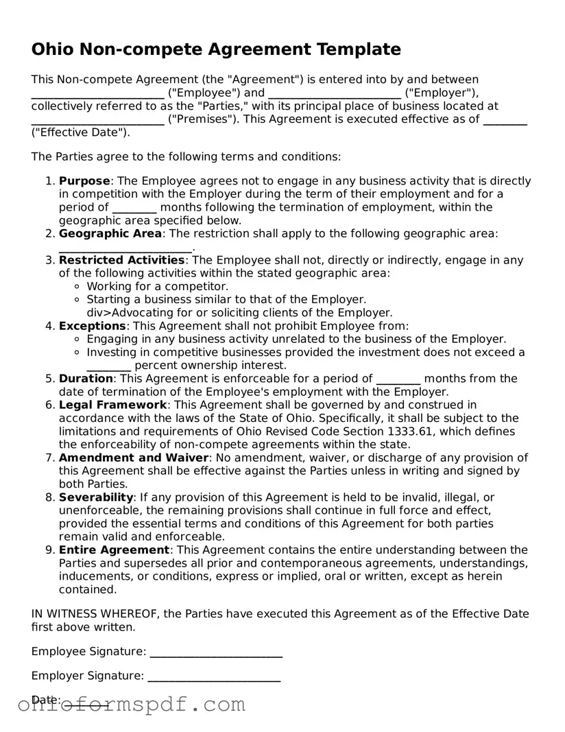 Blank Ohio Non-compete Agreement Form