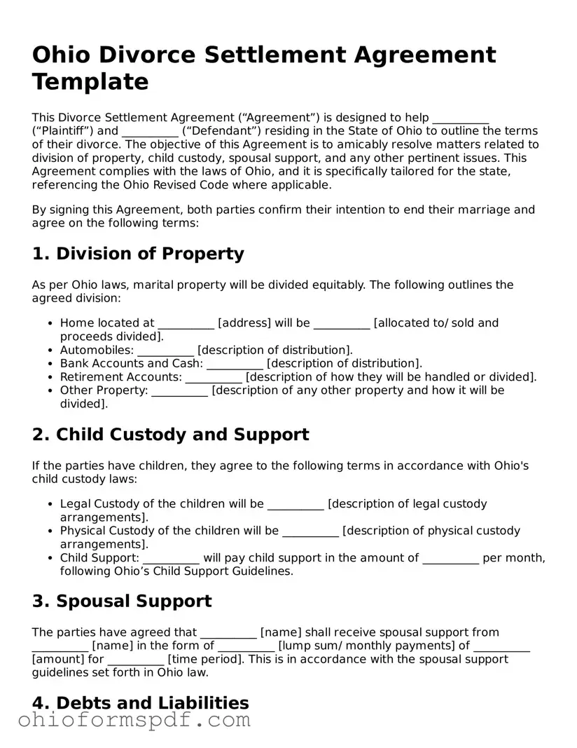 Blank Ohio Divorce Settlement Agreement Form