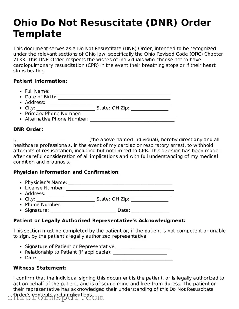 Blank Ohio Do Not Resuscitate Order Form