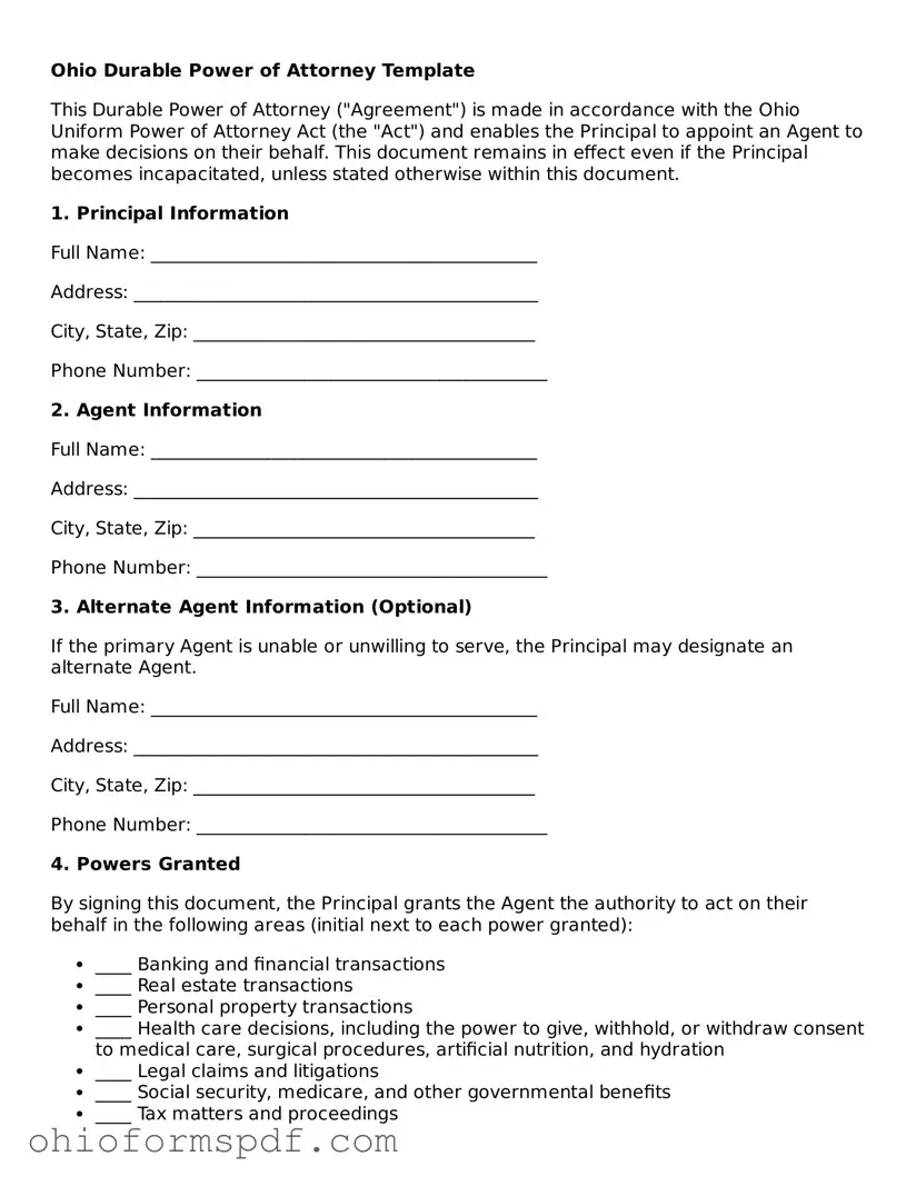 Blank Ohio Durable Power of Attorney Form