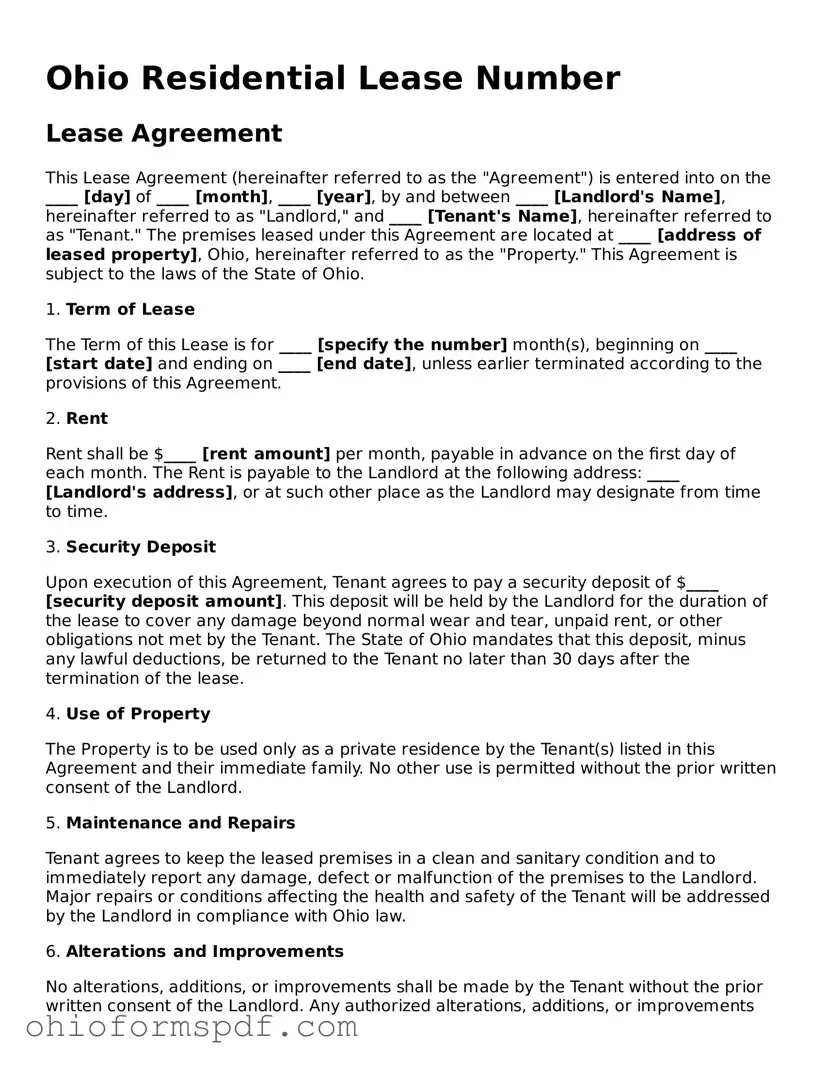 Blank Ohio Residential Lease Agreement Form