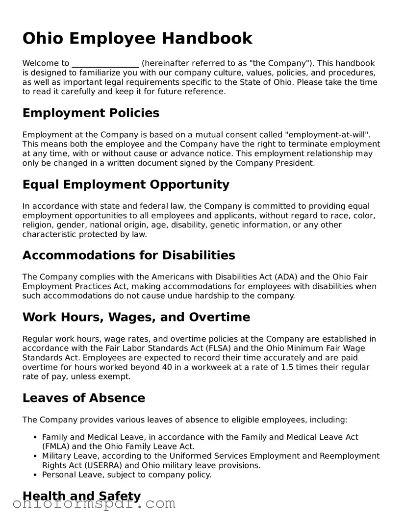 Blank Ohio Employee Handbook Form