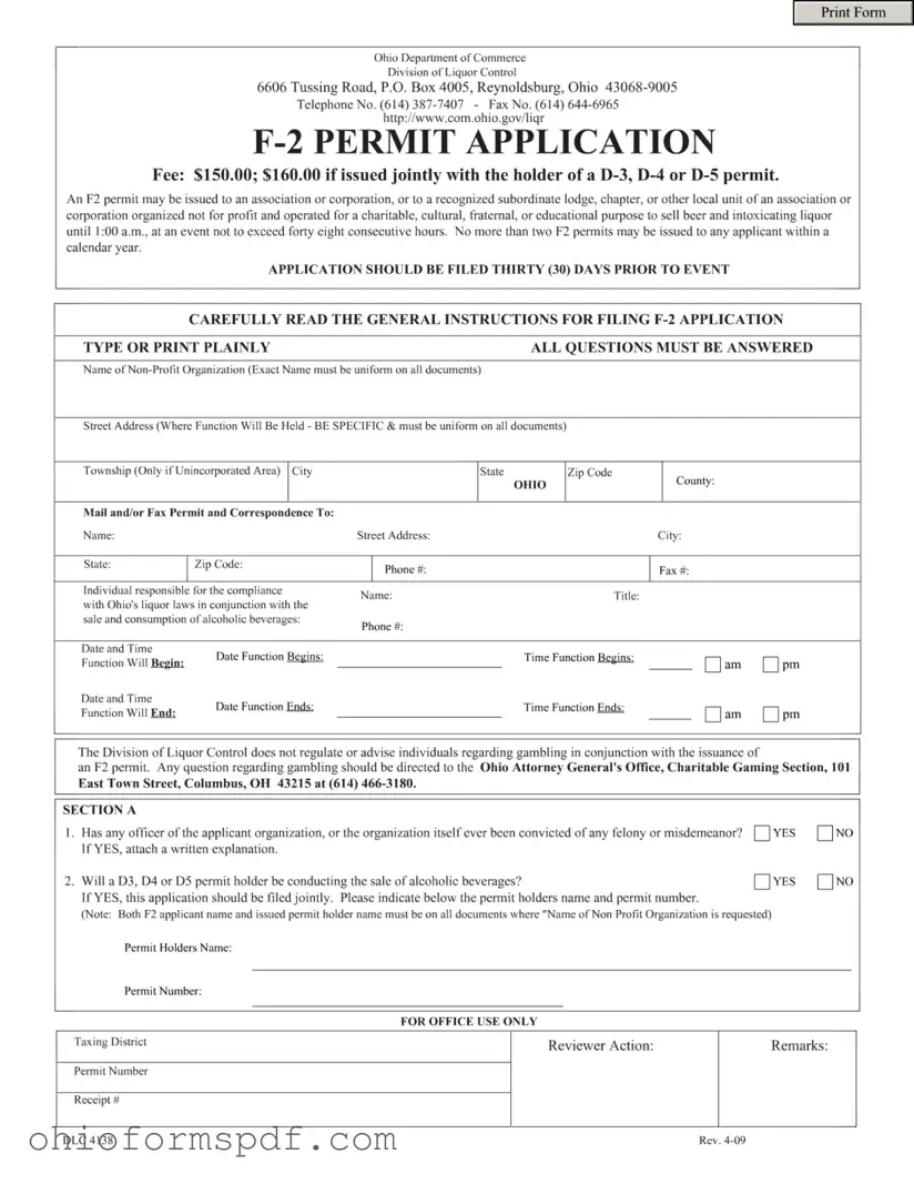 Blank Ohio F 2 Permit Template