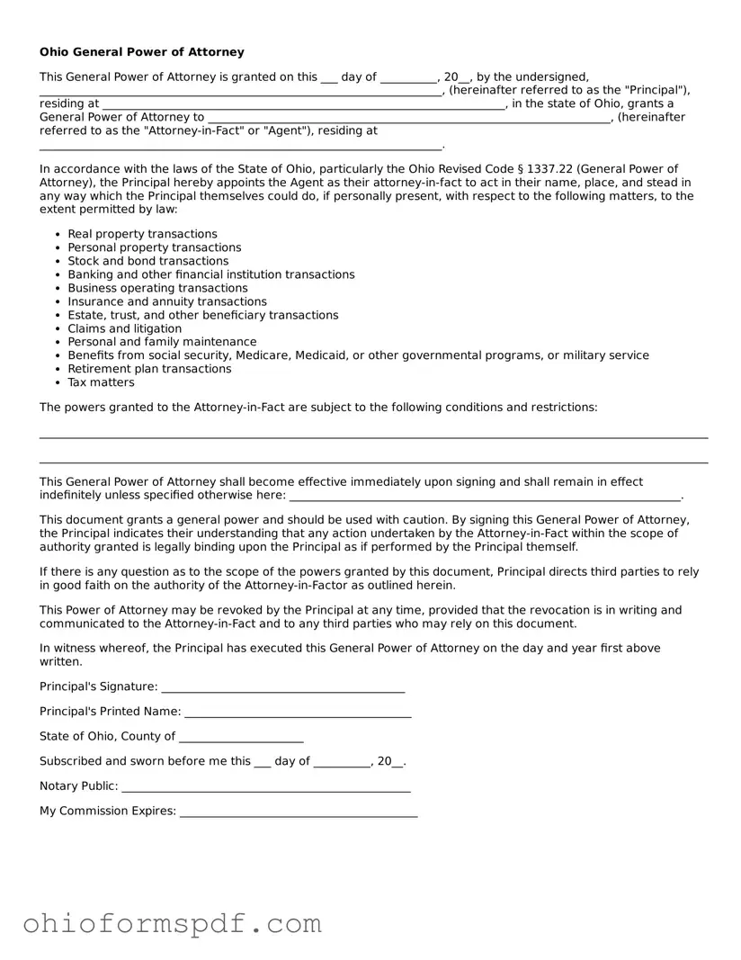 Blank Ohio General Power of Attorney Form