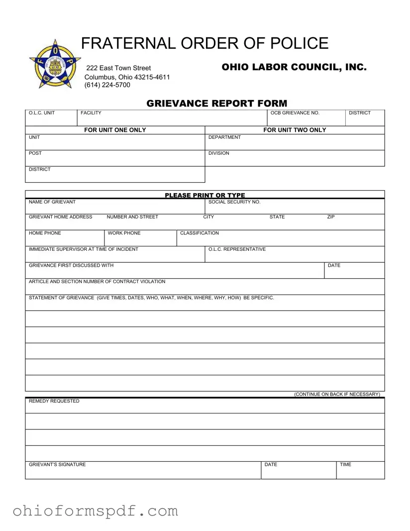 Blank Ohio Fraternal Order Of Police Template
