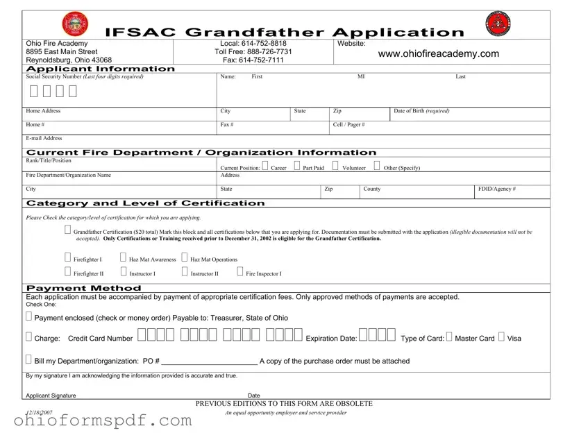 Blank Ohio Ifsac Grandfather Application Template