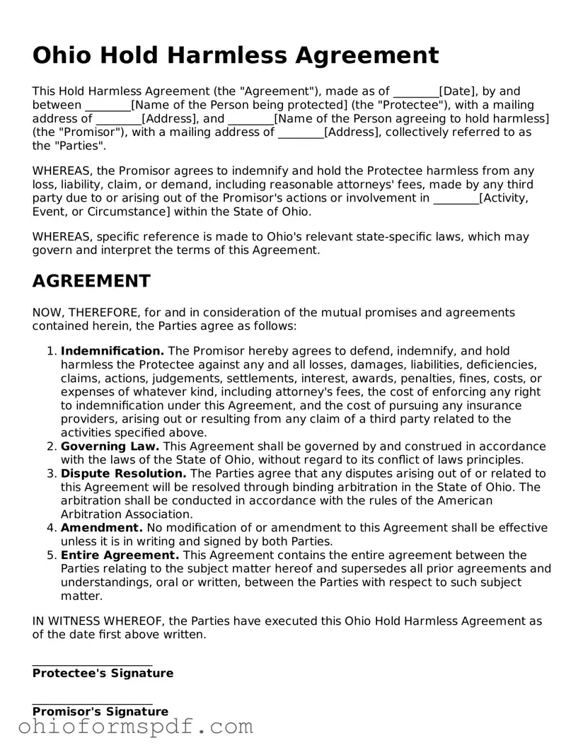 Blank Ohio Hold Harmless Agreement Form