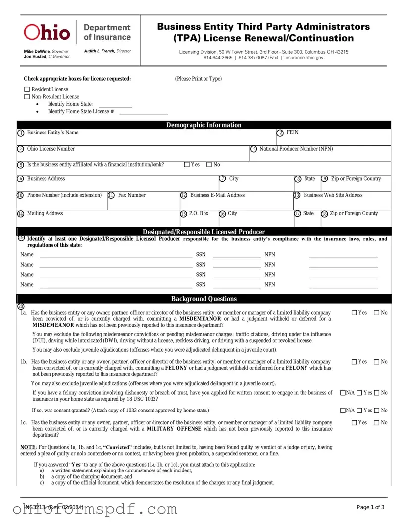 Blank Ohio Ins3213 Template