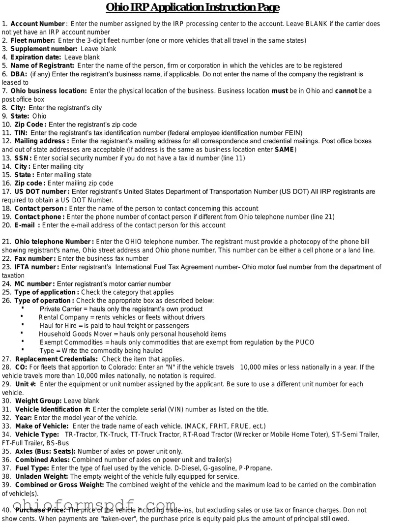 Blank Ohio Irp Application Template