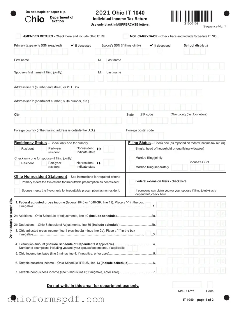 Blank Ohio It 1040 Template