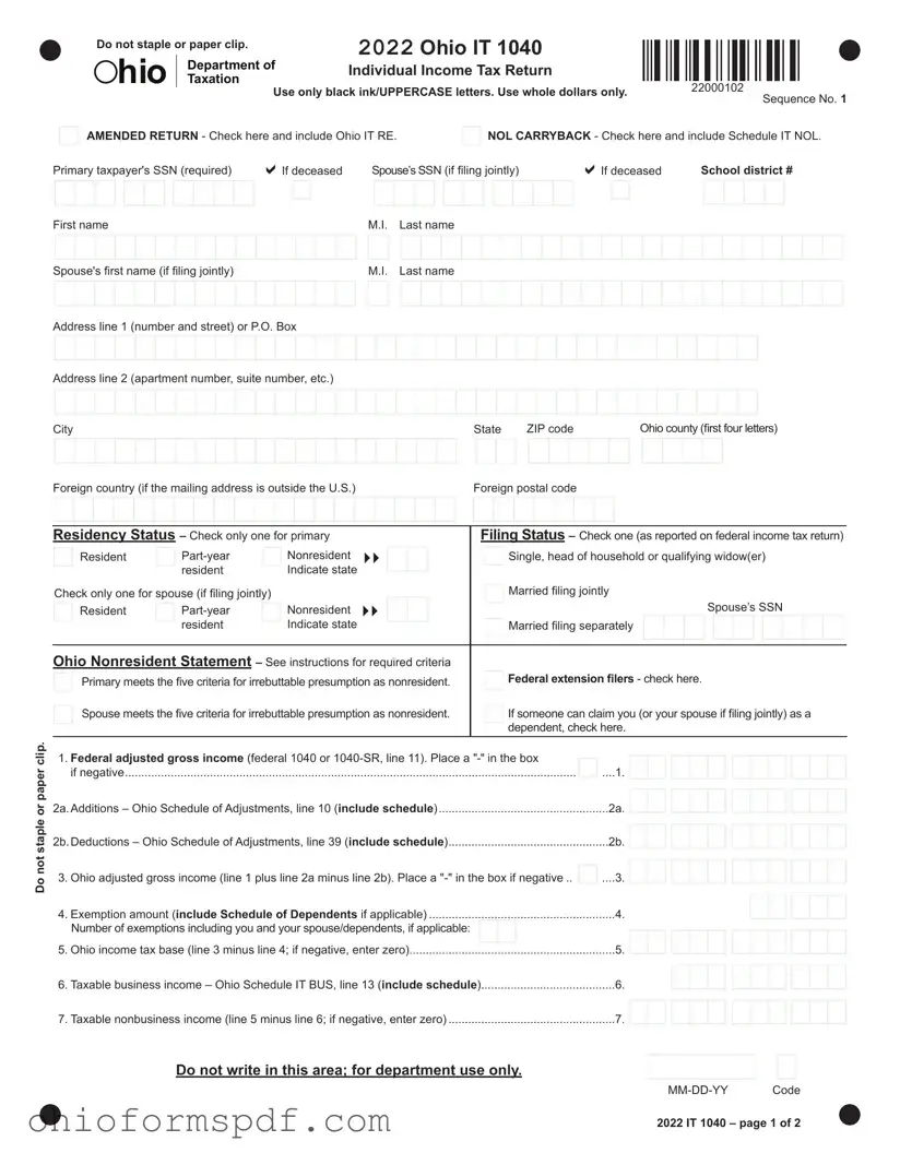 Blank Ohio It 1040Ez Template