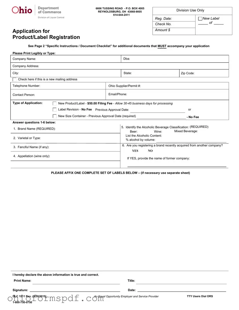 Blank Ohio Label Registration Template