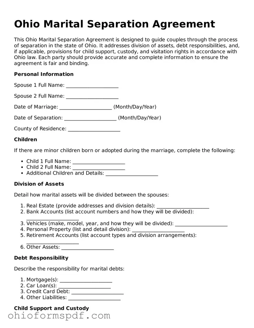 Blank Ohio Marital Separation Agreement Form