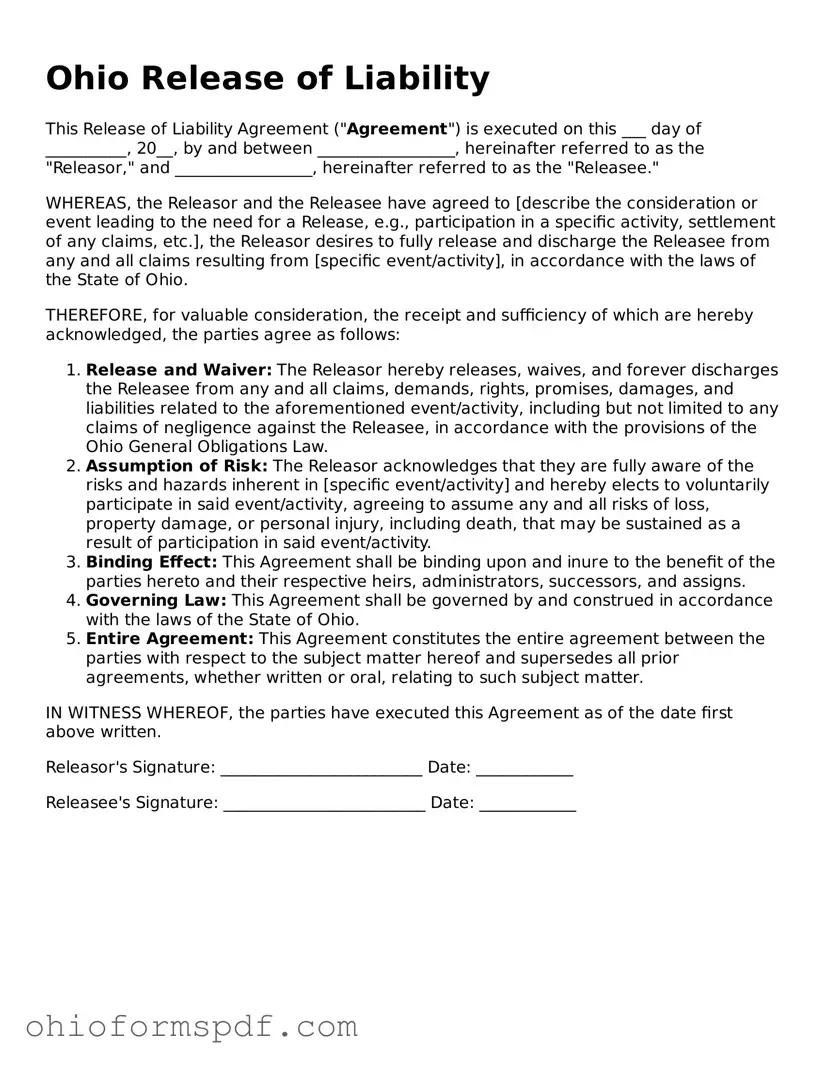 Blank Ohio Release of Liability Form