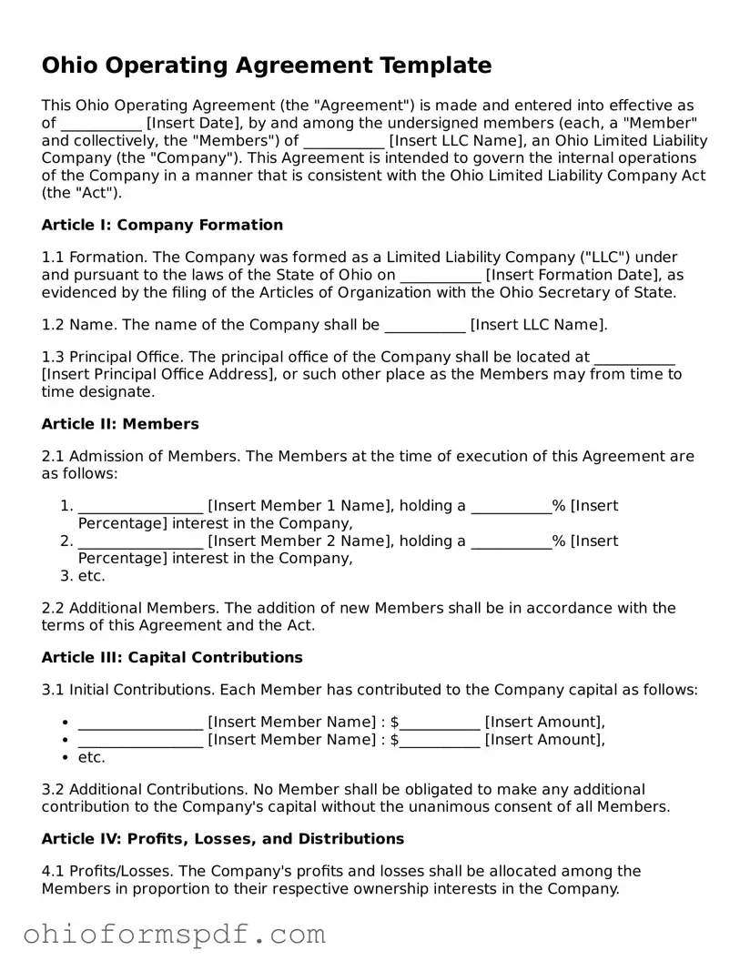 Blank Ohio Operating Agreement Form