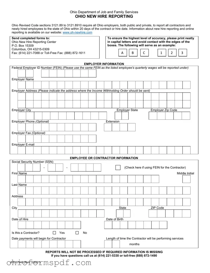 Blank Ohio New Hire Reporting Template