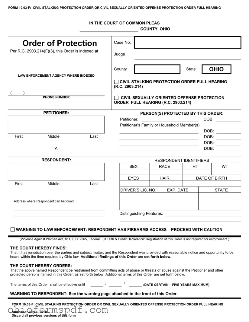 Blank Ohio Order Of Protection Template