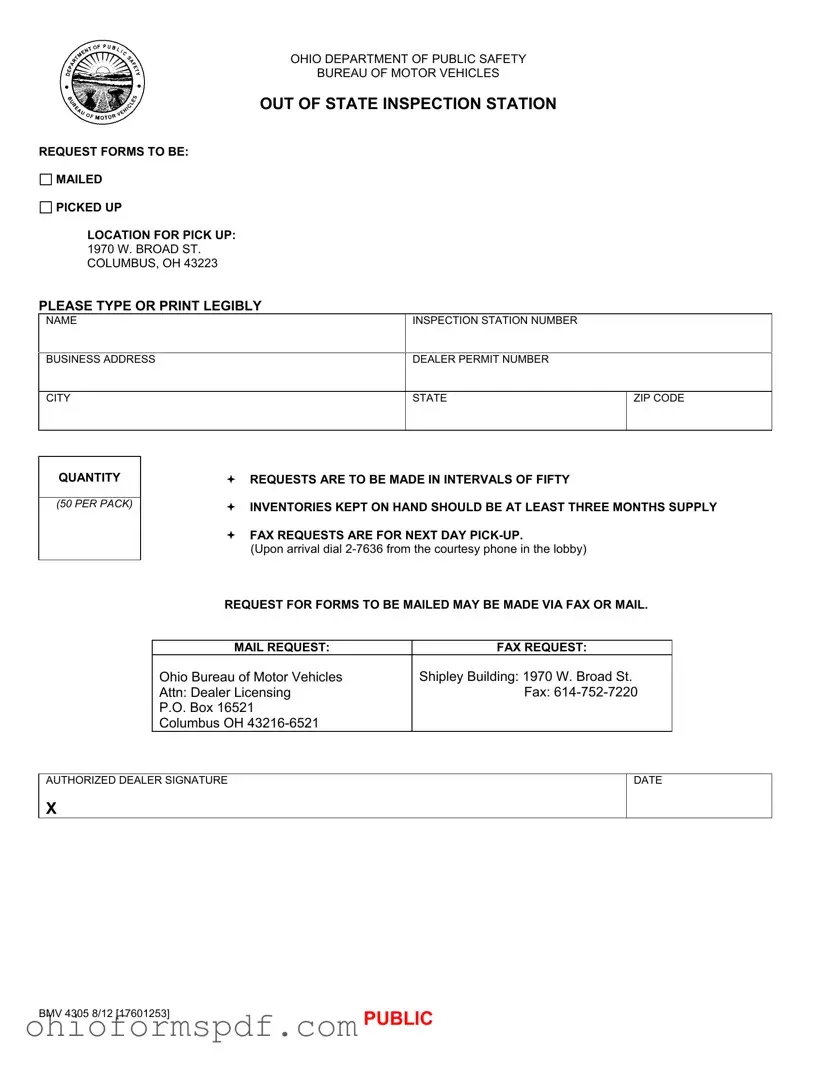 Blank Ohio Out State Inspection Template