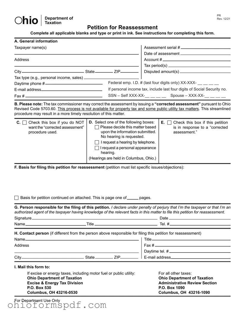 Blank Ohio Petition For Reassessment Template