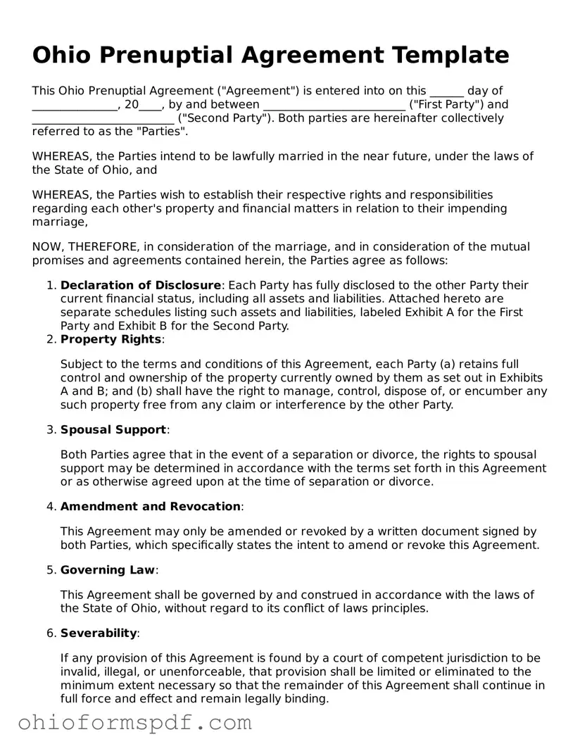 Blank Ohio Prenuptial Agreement Form