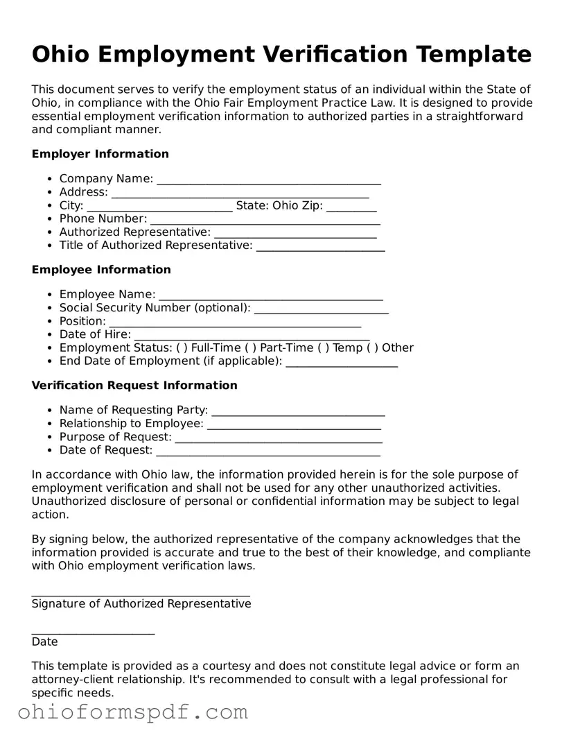 Blank Ohio Employment Verification Form
