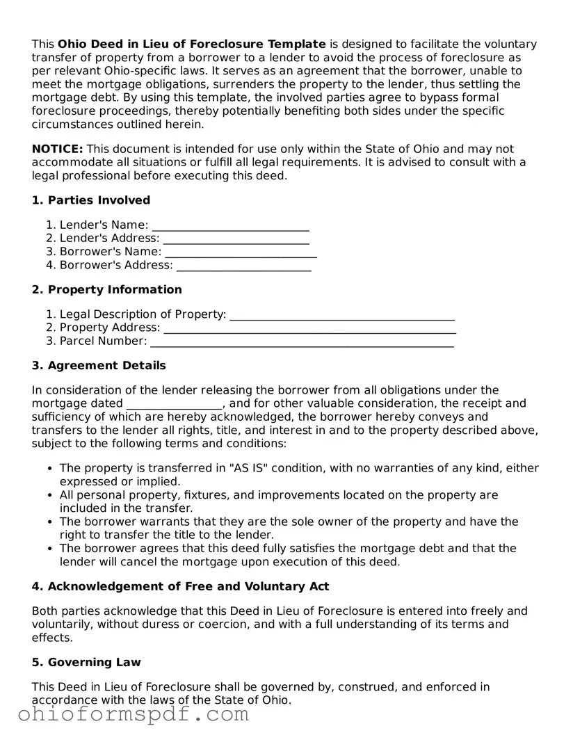 Blank Ohio Deed in Lieu of Foreclosure Form