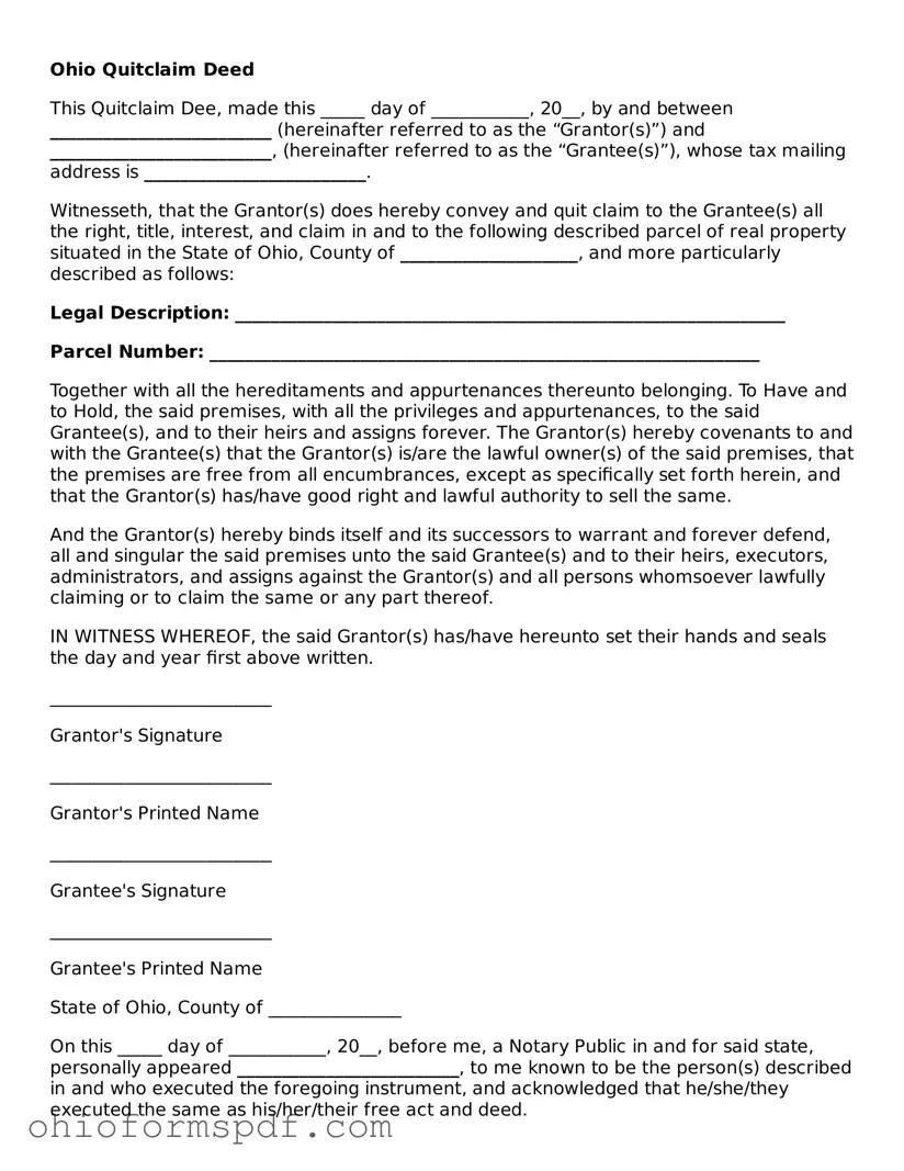 Blank Ohio Quitclaim Deed Form