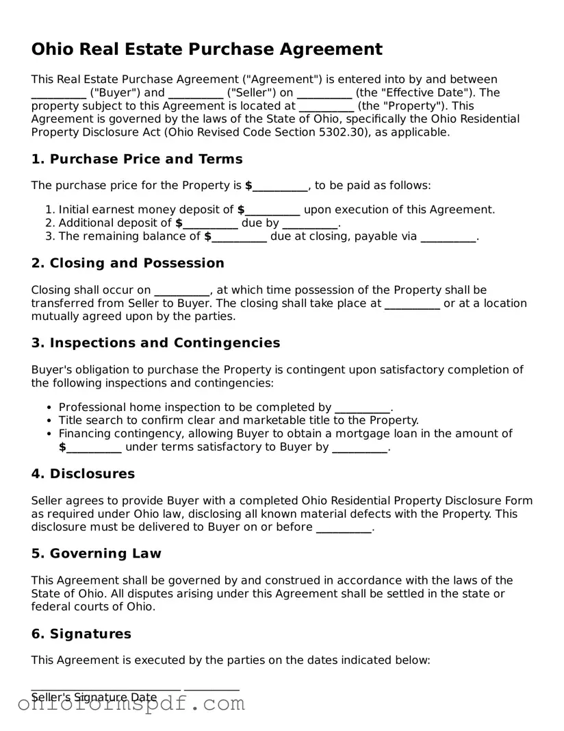 Blank Ohio Real Estate Purchase Agreement Form