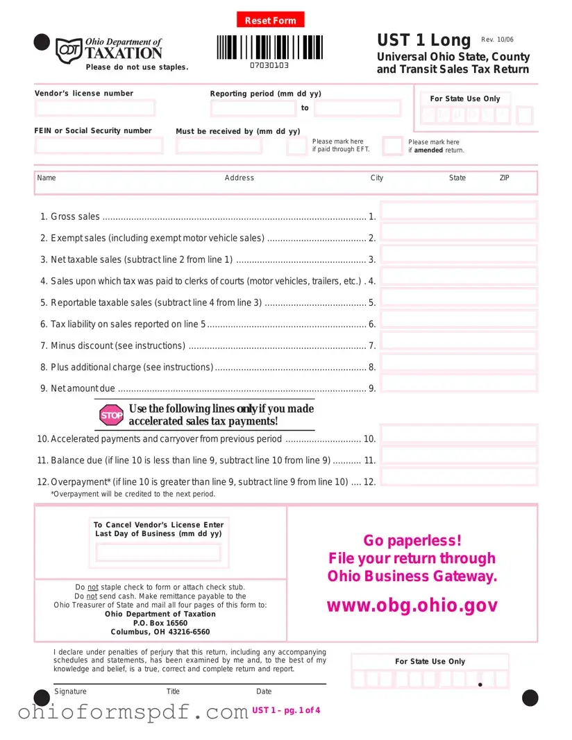 Blank Ohio Sales Tax Ust 1 Template