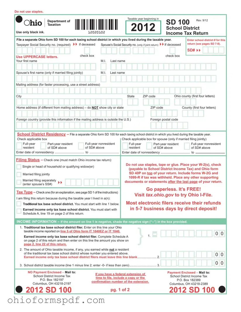 Blank Ohio Sd 100 Template