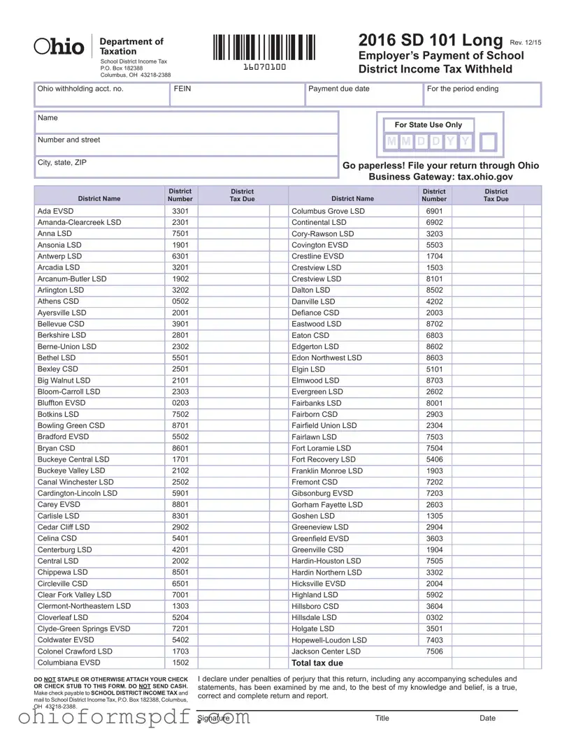 Blank Ohio Sd 101 Template