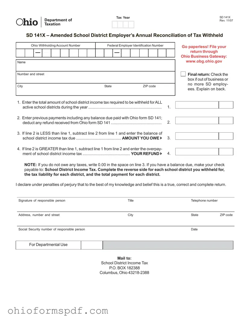 Blank Ohio Sd 141X Template