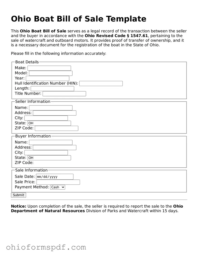 Blank Ohio Boat Bill of Sale Form