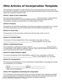Blank Ohio Articles of Incorporation Form
