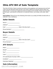 Blank Ohio ATV Bill of Sale Form
