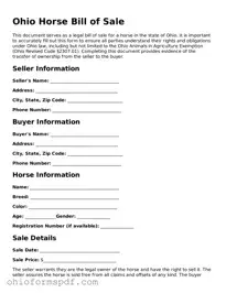 Blank Ohio Horse Bill of Sale Form