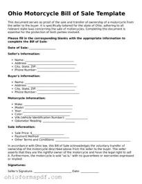 Blank Ohio Motorcycle Bill of Sale Form